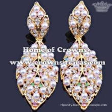 Crystal Pearl Earrings In Leaf Shaped With Gold Plated